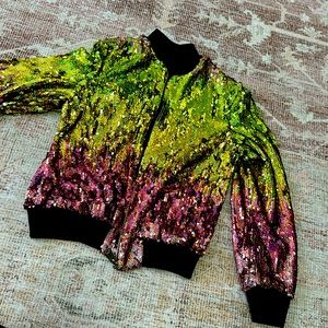 Topshop Ombre Sequin Bomber Jacket Festiva